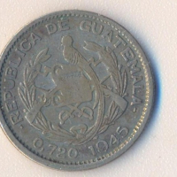 Гватемала 10 сентавос 1945 година, сребърна, снимка 2 - Нумизматика и бонистика - 44744873