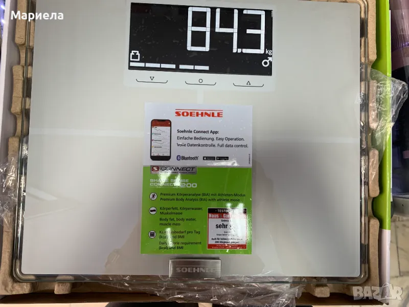 Soehnle Shape Sense Connect 200 BT кантар за баня, LCD, защитно стъкло, сребрист 200кг., снимка 1
