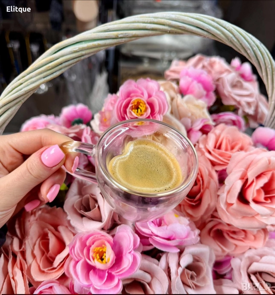 ☕❤️ Двустенна стъклена термо чаша във формата на сърце ❤️☕, снимка 1