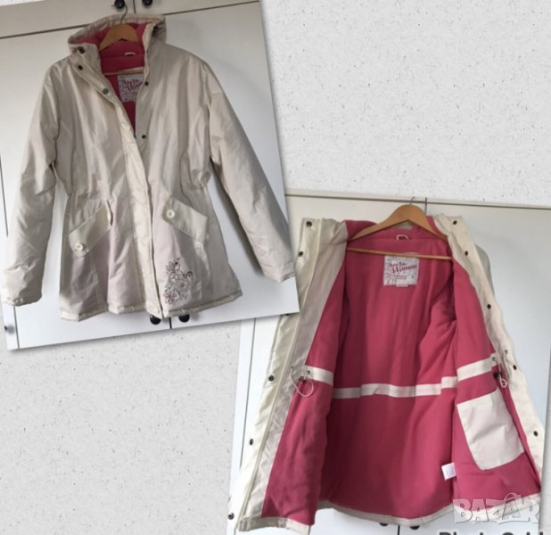 Дамско юношеско бяло топло дебело зимно яке M/L розова подплата полар, снимка 1