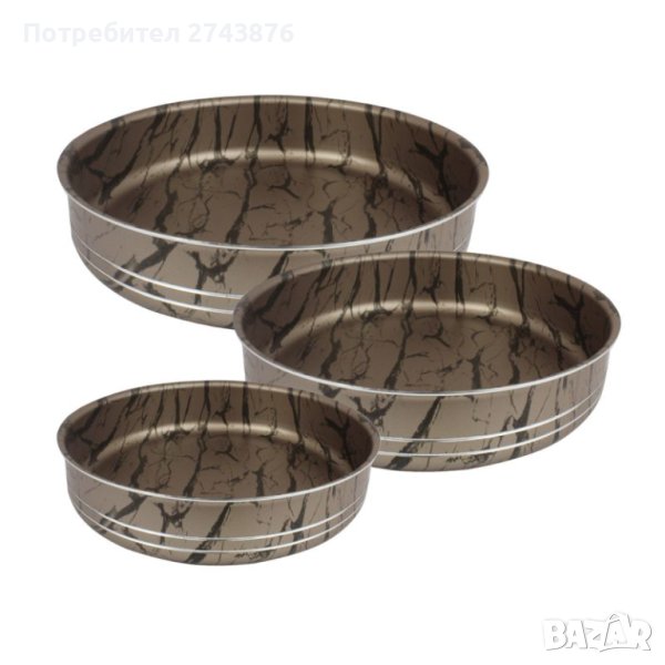 КРЪГЛИ ТАВИ КОМПЛЕКТ - 3 БР. EK-28-32-36 КАФЯВО ЧЕРЕН МРАМОР, снимка 1