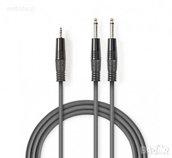 Кабел преходен за микрофон Nedis, професионален, 3,5mm STEREO JACK(м), 2x6,3mm MONO JACK(м), 5m, снимка 1