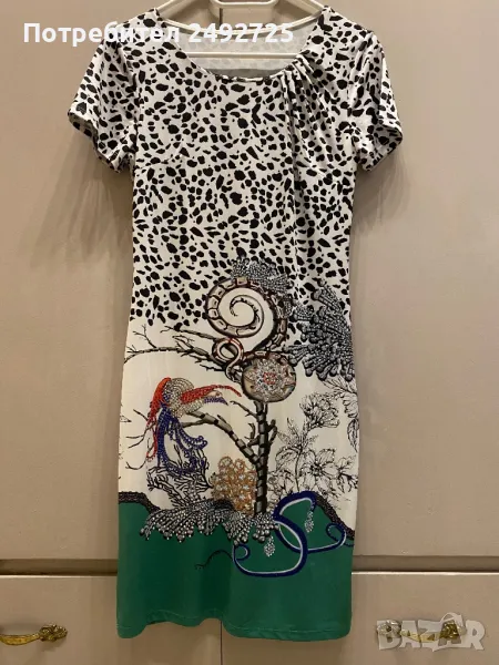 Рокля по тяло къс ръкав камъчета, снимка 1