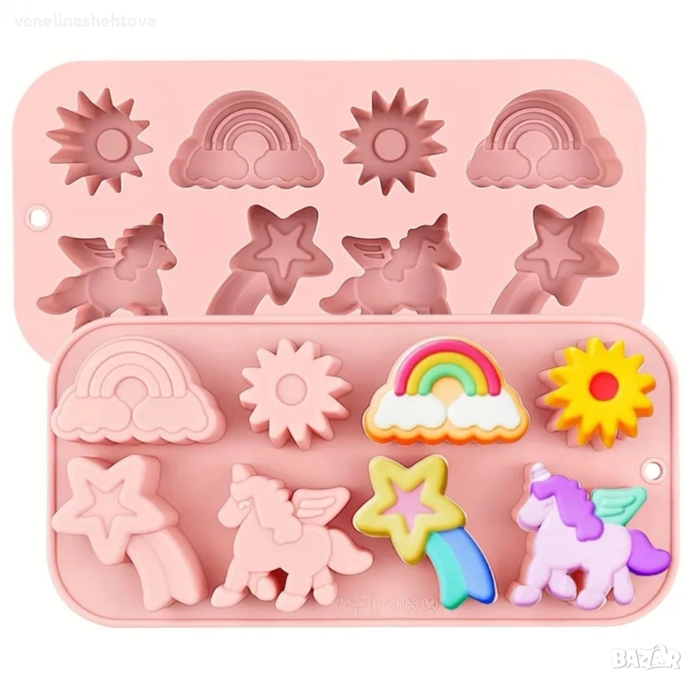 3D Дълбок силиконов молд еднорог дъга слънце фондан шоколад гипс сапун лед, снимка 1