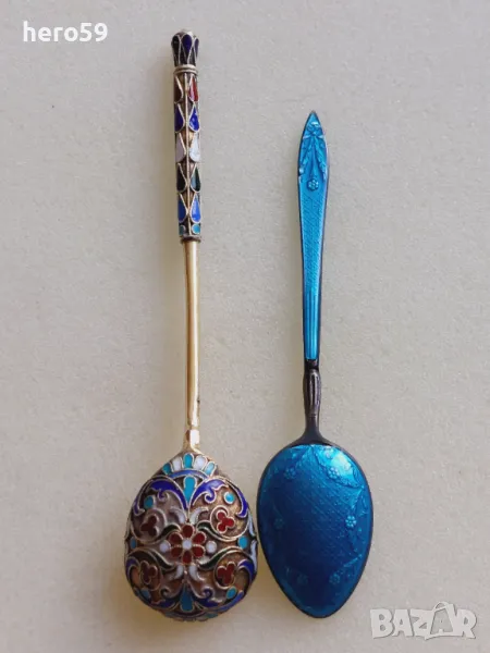 Сребърни лъжички с емайл:сребро 84,сребро 925, снимка 1
