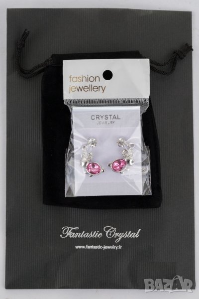 Висящи обеци Зайчета с розови кристали марка Fantastic Crystal , снимка 1