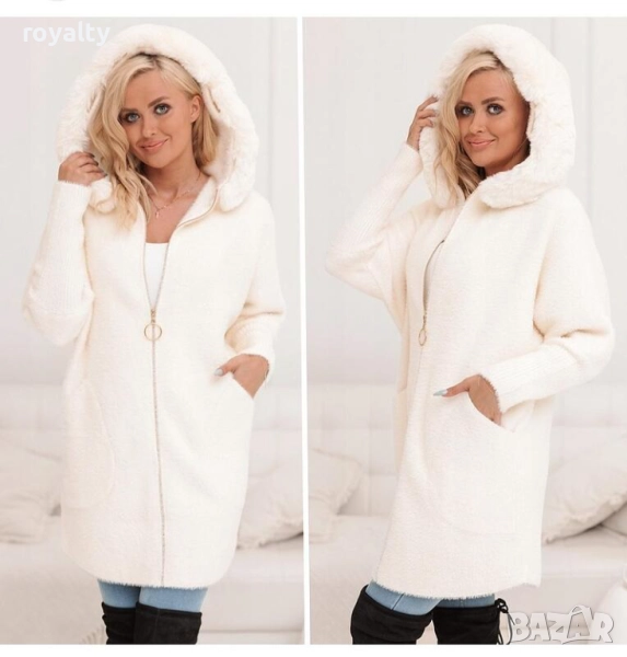 Бяло меко дамско палто от алпака, снимка 1