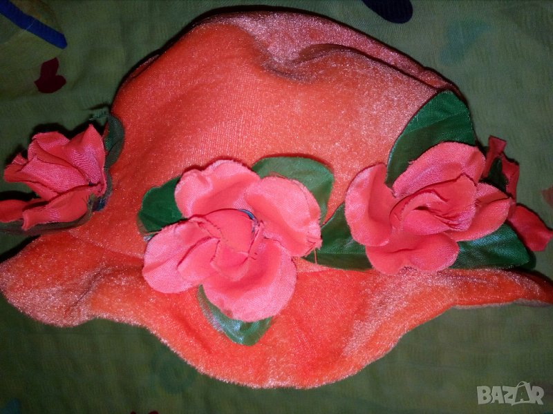 Неоновооранжева шапка с цветя за Хелоуин или карнавал, снимка 1