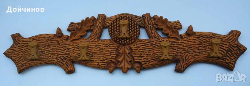 Закачалка с дърворезба, клон с дъбови листа и жълъди, снимка 1