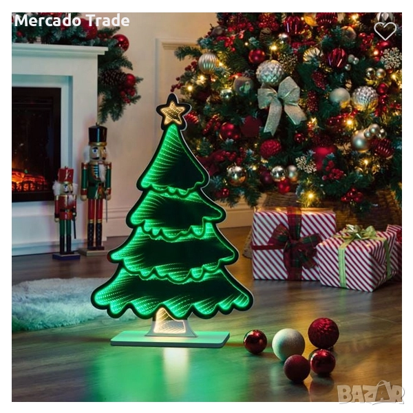 Коледна огледална лампа Елха, USB, LED, Зелен, снимка 1