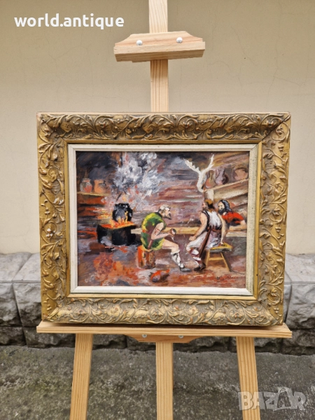 Уникална антикварна майсторска авторска картина масло върху платно , снимка 1