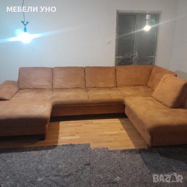 Диван кафяв П-образен с ракла. Става на огромно легло !, снимка 1