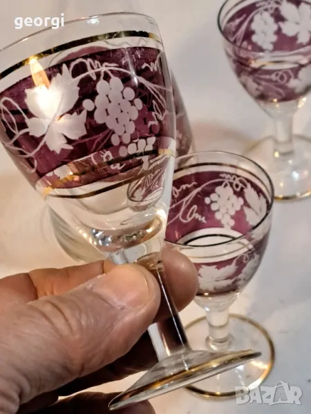 български гравиран сервиз за ракия със златен кант 20/3, снимка 1