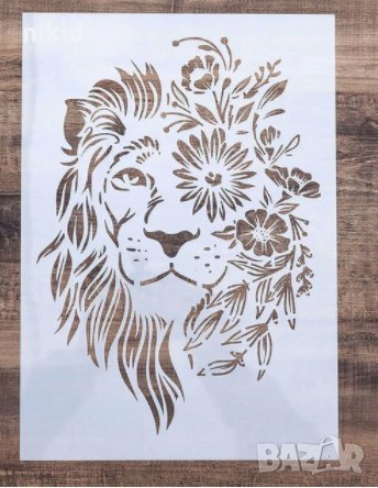 Лъв маскиран с цветя стенсил шаблон за спрей за торта украса Scrapbooking, снимка 1