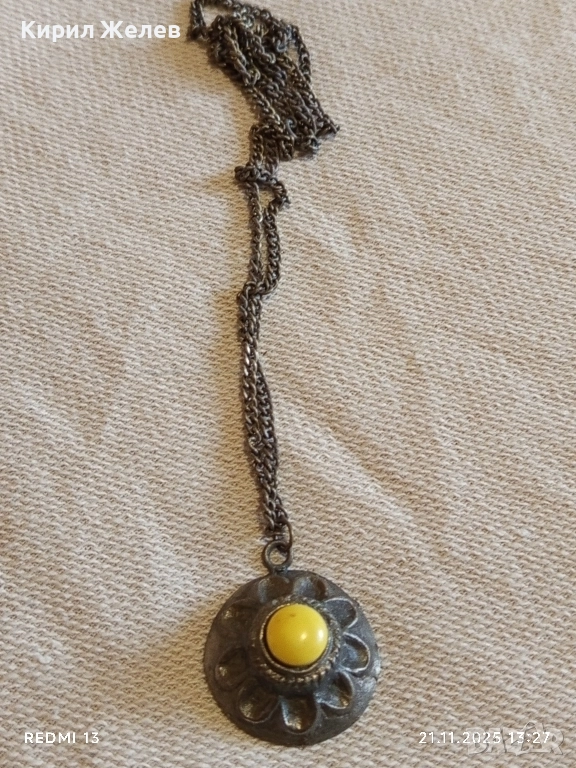 СТАР ЕТНО АРТ БРОНЗОВ МЕДАЛЬОН с БРОНЗИРАНА СТОМАНЕНА ВЕРИЖКА 31369, снимка 1