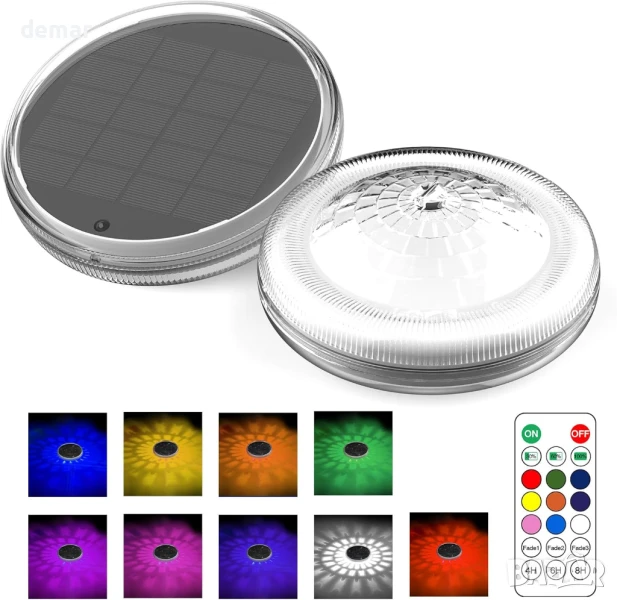 Соларни осветителни тела за басейн Toowell, 2 броя, плаващи с дистанционно, IP68, снимка 1