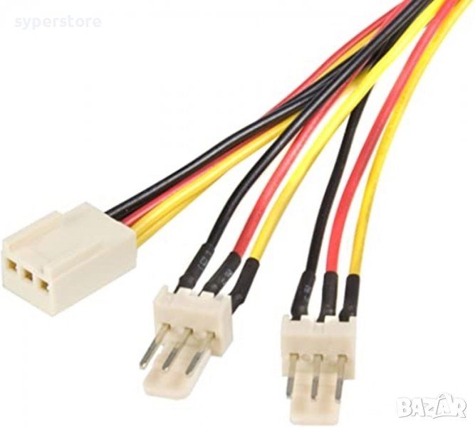 Захранващ кабел за охлаждащ вентилатор за PC, Y-splitter 3pin to 2x3pin, CE315, Cable FAN, SS300304, снимка 1