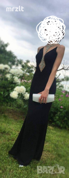 Дълга,черна,официална рокля с камъни, снимка 1