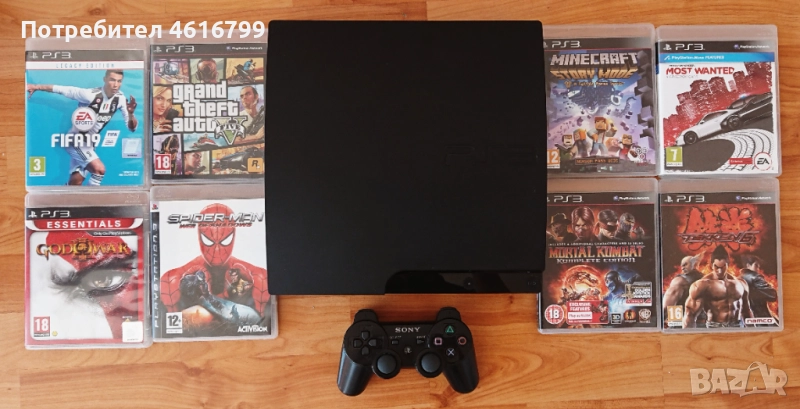 < PS3 ХАК > 320GB PlayStation 3 Slim с джойстик и 30 игри, снимка 1