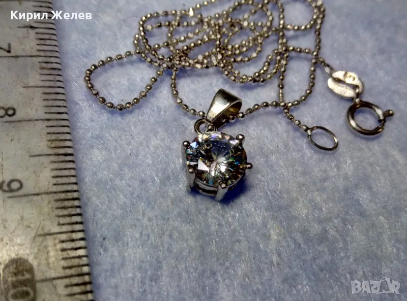 СТИЛНО НЕЖНО СРЕБЪРНО КОЛИЕ със СРЕБЪРЕН ПЕНДАНТ с ПРЕЛЕСТЕН ФИАНИТ СРЕБРО 925 с БЯЛА ПОЗЛАТА 40206, снимка 1