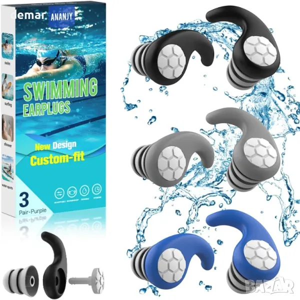 Водоустойчиви тапи за плуване - 3 чифта меки силиконови тапи, снимка 1