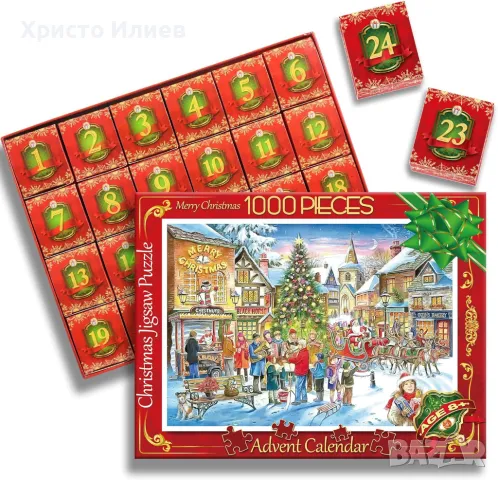 Пъзел с дядо Коледа и елха Коледен календар 1000 части