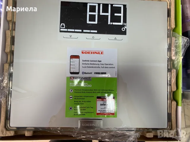 Soehnle Shape Sense Connect 200 BT кантар за баня, LCD, защитно стъкло, сребрист 200кг.