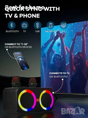 Караоки ситема висок клас BONAOK T30, снимка 3 - Bluetooth тонколони - 48431139