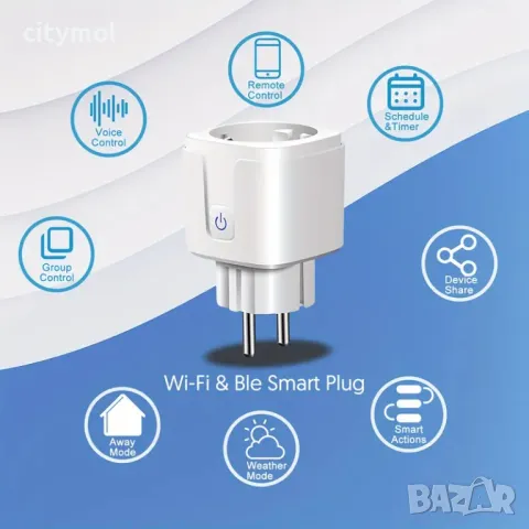 Смарт WiFi контакт, енергиен мониторинг, гласови команди,16A - 3500W