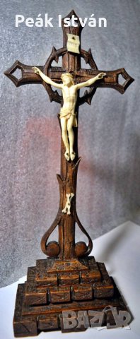 55. Античен, слонова кост Исус Христос 8,3 см, 31 см реалистично издълбано разпятие, кръст, корпус., снимка 1 - Статуетки - 42767031