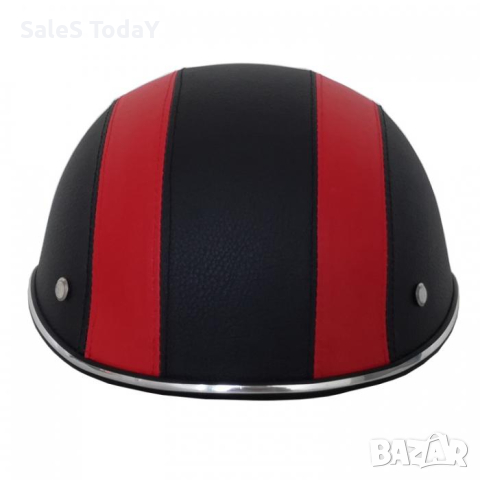 Каска за мотор, скутер, мотопед, тип канче, червен, Ретро , снимка 2 - Аксесоари и консумативи - 40032593
