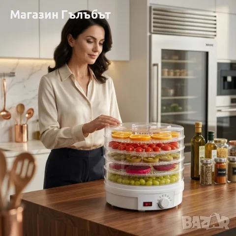 Дехидратор за храна 500W с 5 нива и регулируема температура 35–70°C, снимка 3 - Аксесоари за кухня - 56121193
