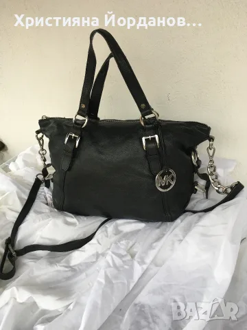 Дамска чанта Michael Kors Tristan естествена кожа в черно, като нова