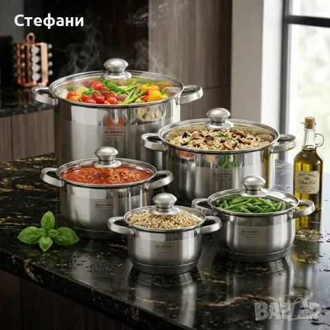 Комплект тенджери от неръждаема стомана, снимка 2 - Съдове за готвене - 56172470