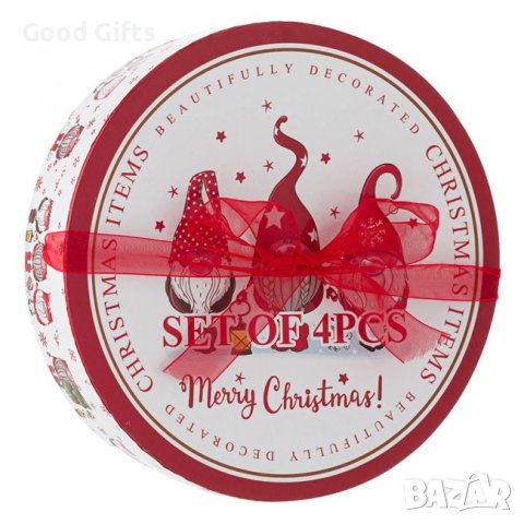 4 броя Комплект коледни чинии, Порцеланови, Коледни гномчета, 19см, снимка 2 - Чинии - 42754883