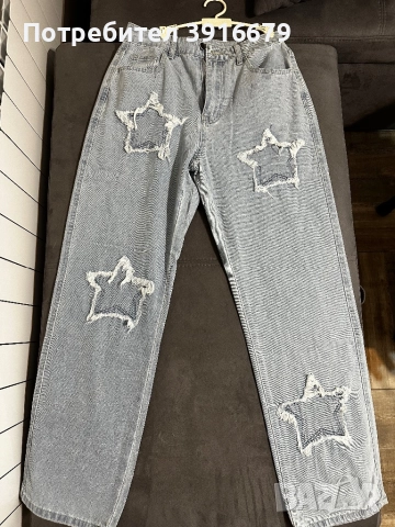 Сини дънки с широк крачол и висока талия – размер S (чисто нови)