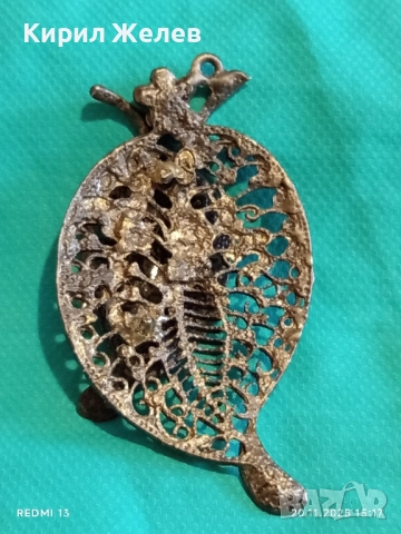 ВИНТИДЖ БРОШКА с ЛИСТА и КРИСТАЛИ ФИЛИГРАННА АРТ ДЕКО 52160, снимка 11 - Антикварни и старинни предмети - 52480475