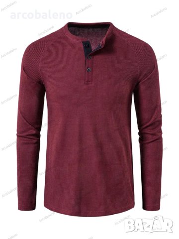 Мъжка едноцветна тениска с дълъг ръкав и копчета, 8цвята, снимка 3 - Тениски - 42069624