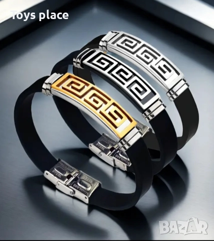 Страхотна стоманена гривна със силиконова каишка, снимка 4 - Гривни - 51553526