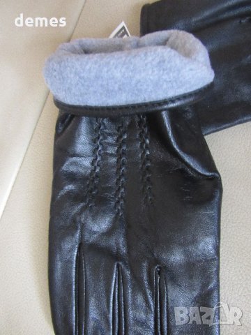 Черни мъжки кожени ръкавици с подплата от естествена кожа,, снимка 5 - Ръкавици - 31594713