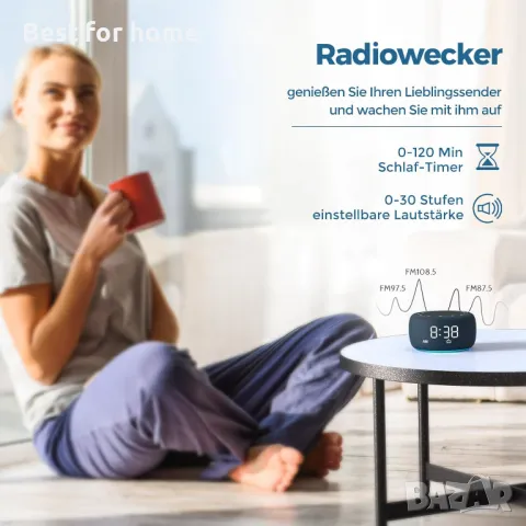 BUFFBEE Будилник, радио , 7-цветна нощна лампа, с дисплей в едно, снимка 3 - Друга електроника - 50335183