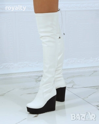 Ботуши на платформа - бяла кожа с черно ходило, снимка 4 - Дамски ботуши - 52011242