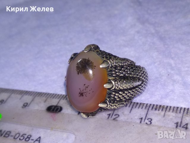 РАЗКОШЕН СКЪПОЦЕНЕН СРЕБЪРЕН ПРЪСТЕН ЛАКИРАНО СРЕБРО 925 ТУРЦИЯ с ОГРОМЕН РЯДЪК ДЕНДРИТОВ АХАТ 40647, снимка 3 - Пръстени - 42657166