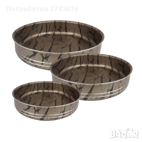 КРЪГЛИ ТАВИ КОМПЛЕКТ - 3 БР. EK-28-32-36 КАФЯВО ЧЕРЕН МРАМОР, снимка 1