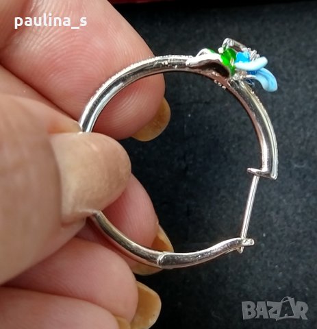 Японски, дизайнерски сребърни обеци с циркони и ръчно рисуван емайл 925 , снимка 11 - Обеци - 29262795