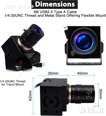 Svpro 4K USB камера HD Уеб с ръчен фокус с 2,8-12 mm променлив обектив, снимка 5 - Захранвания и кутии - 49500437