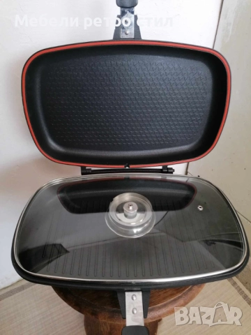 Двоен грил тиган с два вида плочи с незалепващо покритие за лесно и бързо приготвяне на храната. , снимка 2 - Съдове за готвене - 52289995