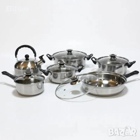 Комплект от 12 части за всяка кухня. 3бр тенджери, тиган, касерола и чайник и капаци, снимка 7 - Съдове за готвене - 52709694