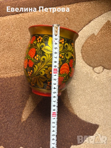 Дървена рисувана ваза/кашпа Хохлома, снимка 3 - Антикварни и старинни предмети - 51275097