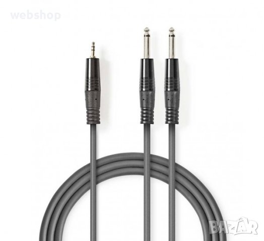 Кабел преходен за микрофон Nedis, професионален, 3,5mm STEREO JACK(м), 2x6,3mm MONO JACK(м), 5m